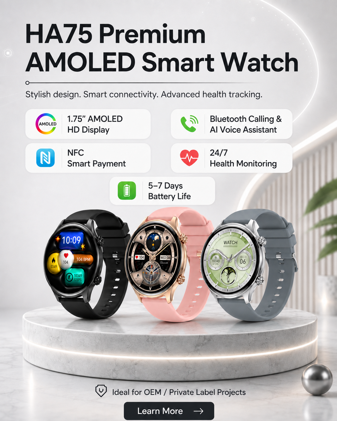 HA75 Premium AMOLED Smart Watch